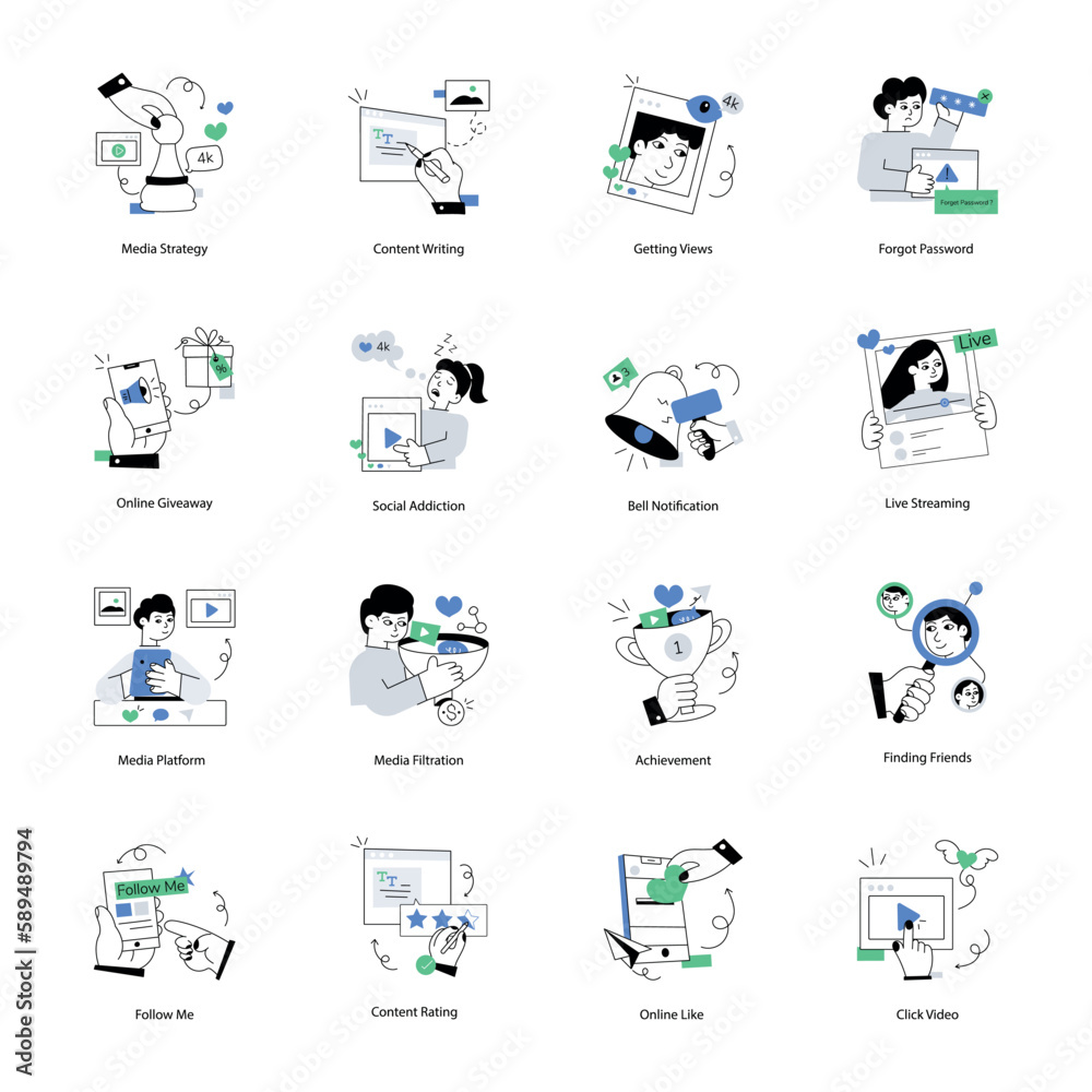 Fototapeta premium Pack of Digital Media Flat Illustrations