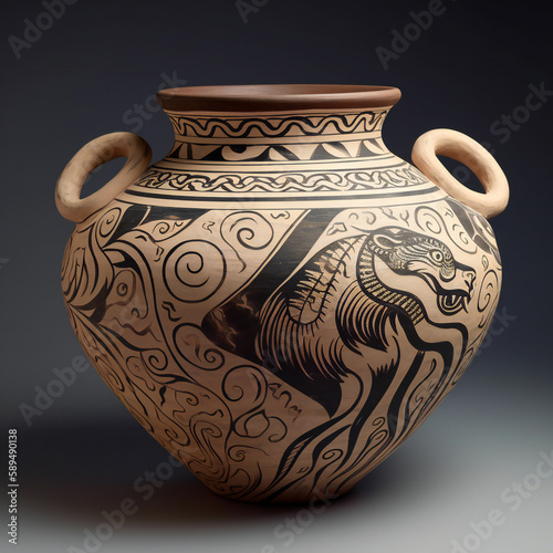 Chimaera in Greek Pottery Art, Ceramics Artwork, Timeless Mystery, Generative AI 