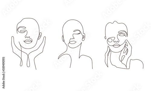 Abstract poster with minimal woman face. vector