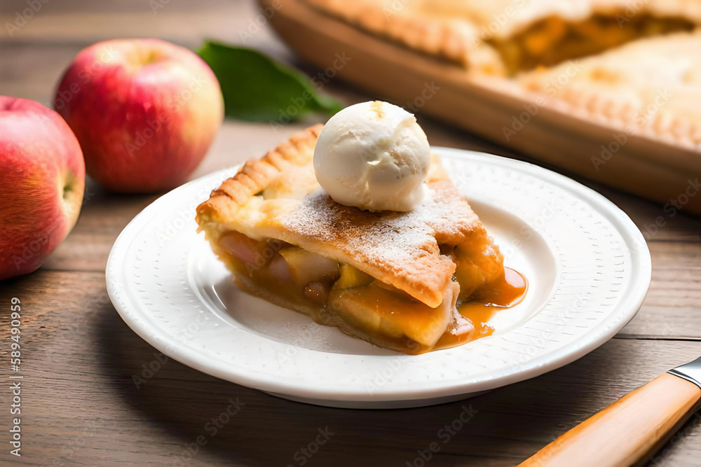 apple pie and cinnamon with icre cream topping, created with generative ai technology apple pie and cinnamon with icre cream topping, created with generative ai technology