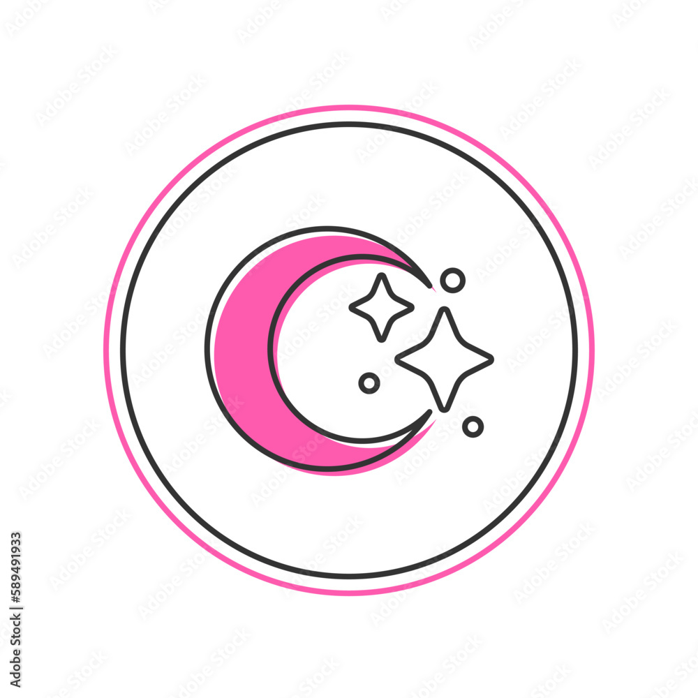 Filled outline Moon and stars icon isolated on white background. Cloudy night sign. Sleep dreams symbol. Full moon. Night or bed time sign. Vector Filled outline Moon and stars icon isolated on white background. Cloudy night sign. Sleep dreams symbol. Full moon. Night or bed time sign. Vector