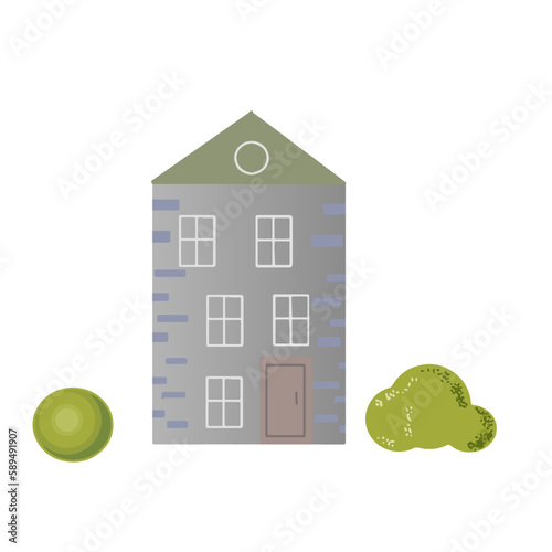 Gray house front view in modern style on light background. Vector illustration design concept. Flat style vector modern style. Business concept. Travel concept.