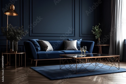 Monochrome Modern Living Room with Stylish Design Aesthetic, Photograph, AI Generated © MatinosPhoto
