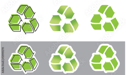 Green arrows recycle eco symbol in three variants.