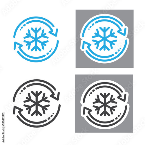 Freezer control icon, auto cooling or defrost, conditioning car or house, snowflake with two rotation arrows.