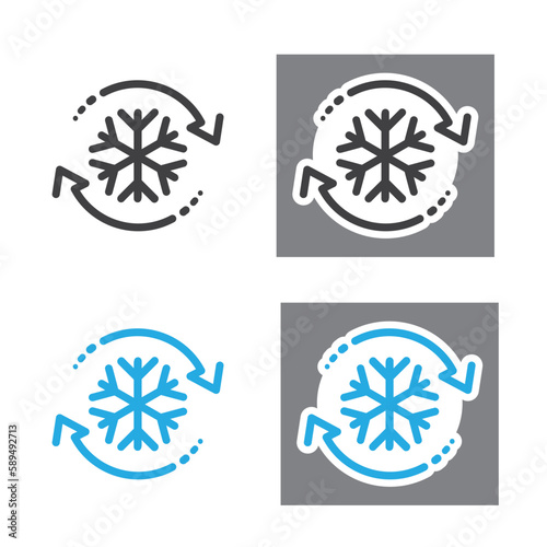 Freezer control icon, auto cooling or defrost, conditioning car or house, snowflake with two rotation arrows.