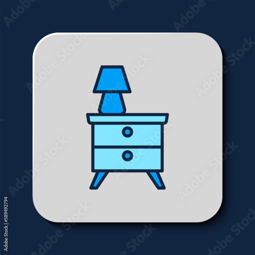 Filled outline Furniture nightstand with lamp icon isolated on blue background. Vector