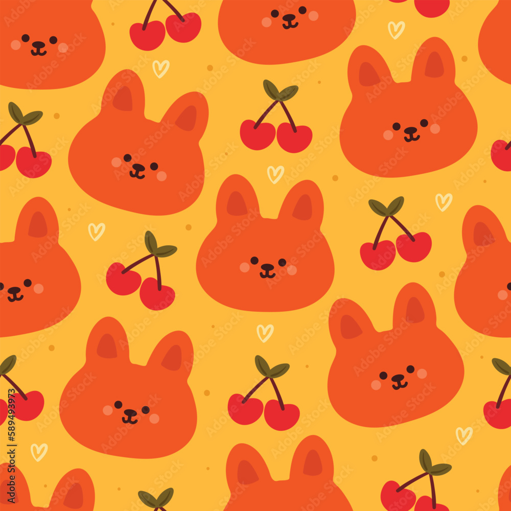 seamless pattern cartoon bunny and cherry. cute animal wallpaper for textile, gift wrap paper