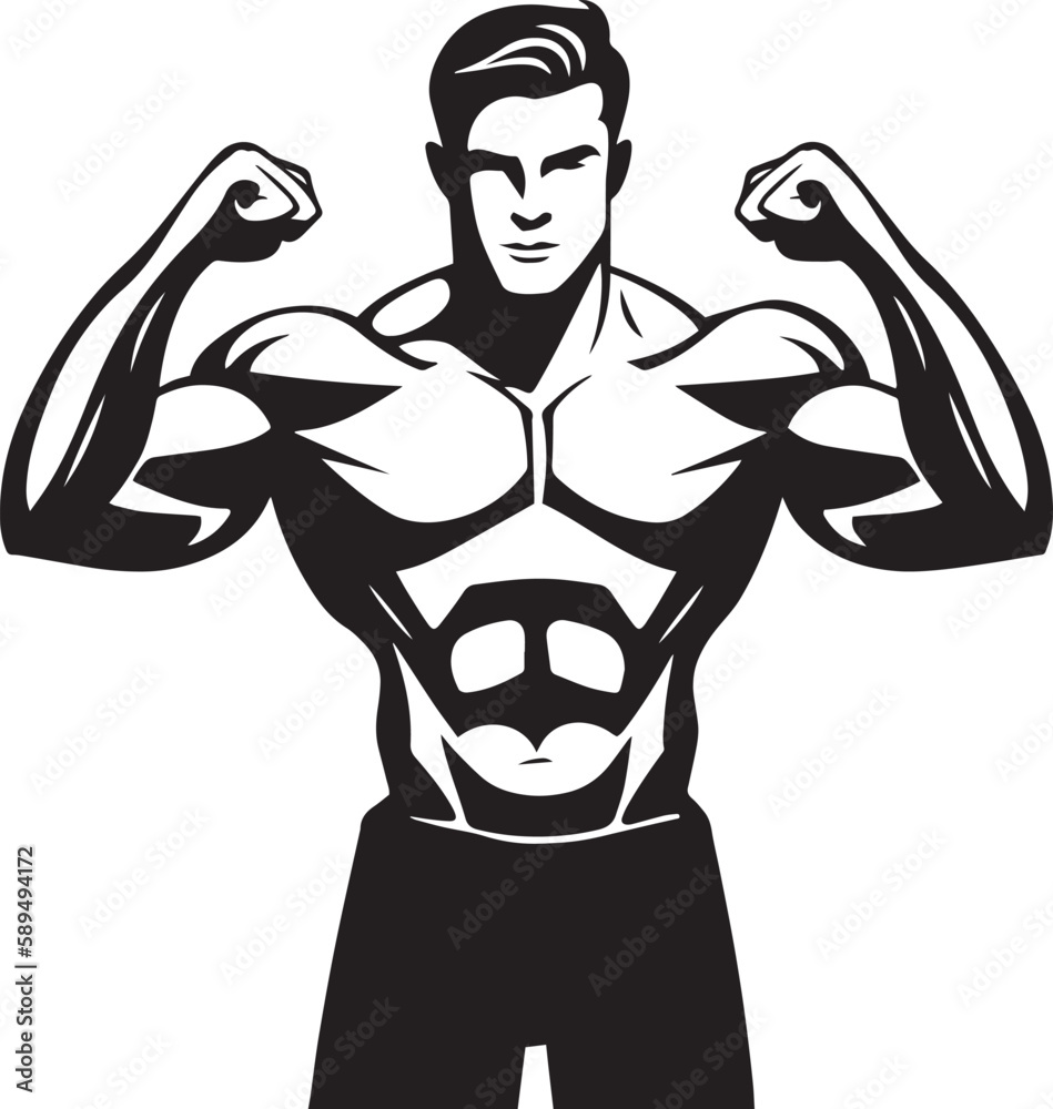 Fototapeta premium Bodybuilder male silhouette, fitness gym graphics, isolated on white background vector illustration