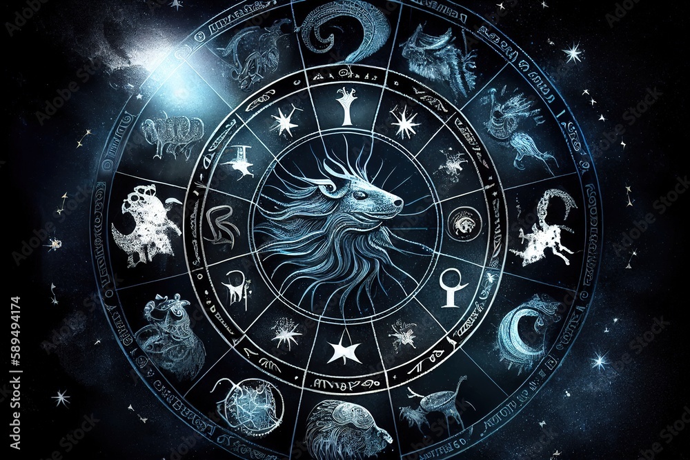 Zodiac signs in the circle. Zodiac background. Horoscope and astrology concept. Generative AI