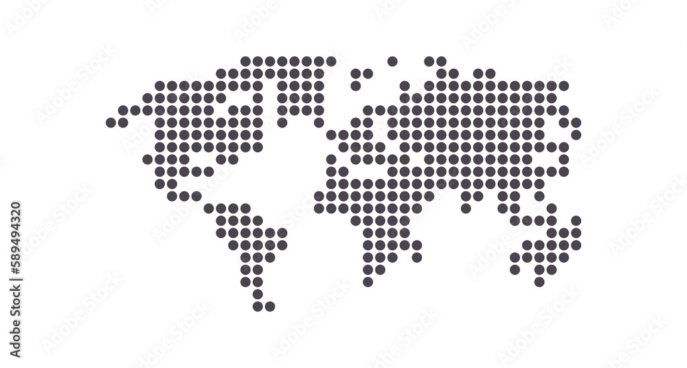 Earth globe world map of dots and global geography in dotted pattern flat illustration.
Earth globe world map of dots and global geography in dotted pattern flat illustration.