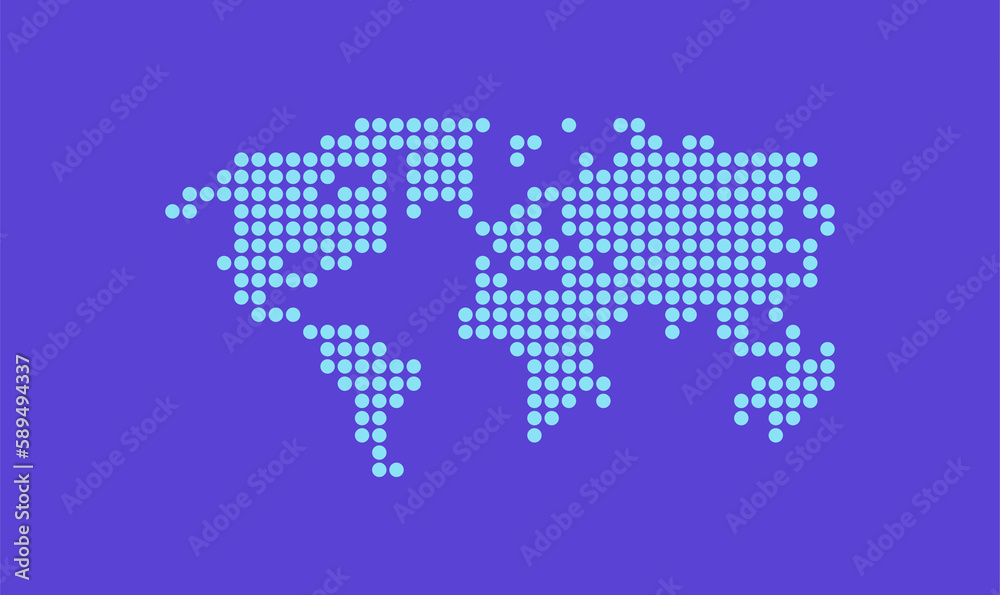 Earth globe world map of dots and global geography in dotted pattern flat illustration.	
