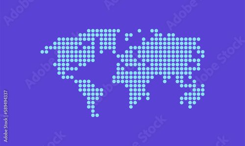 Earth globe world map of dots and global geography in dotted pattern flat illustration.  