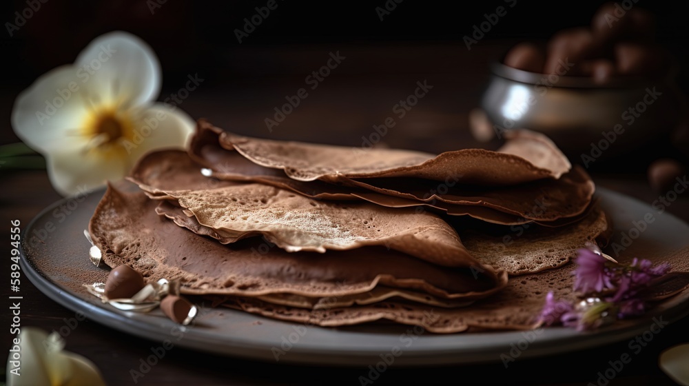 close up fresh berries with crepe, morning breakfast meal, Generative Ai close up fresh berries with crepe, morning breakfast meal, Generative Ai