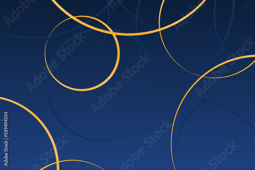 Circles, round shapes, overlapping rings abstract geometric blue and gold background. Vintage style vector illustration. Design concept for Mid Autumn Festival, New Year backdrop, card, poster, banner