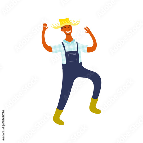 Festa Junina man, male dancer in traditional costume character illustration. Hand drawn cartoon vector, isolated on white. Brazilian holiday, Saint John festival, party, carnival design element