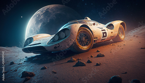 Spaceship Racingcar Drive on the moon photo