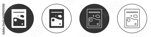 Black Plastic bag of drug icon isolated on white background. Health danger. Circle button. Vector