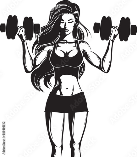 Fitness woman, Fitness club and gym design. Silhouette of a sports woman with dumbbells, Vector illustration, SVG