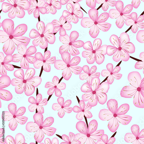 Cherry flower spring blossom seamless pattern for textile