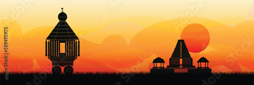South Indian temple and chariot silhouette vector illustration. carnival banner, poster, wallpaper design. 