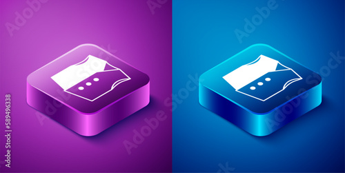 Isometric Waistcoat icon isolated on blue and purple background. Classic vest. Formal wear for men. Square button. Vector