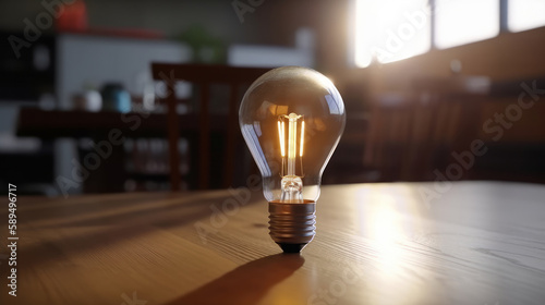 Light bulb on office background. Illustration AI Generative.