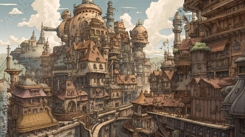 Steampunk Crowded Apartments, Intricate View - Genrated by Generative AI 