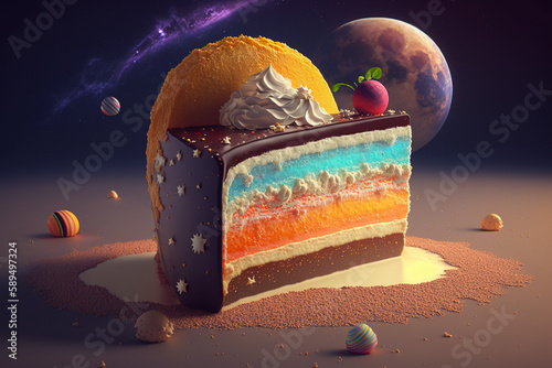 Tasty birthday cake, creative dessert. Super photo realistic, generative ai illustration photo