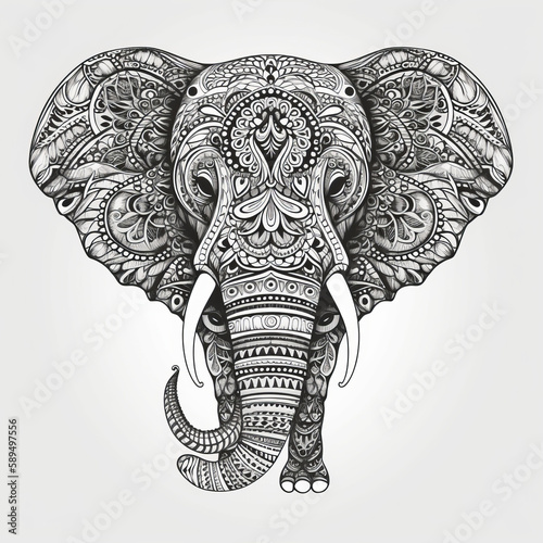 Elephant in mandala style. Illustration AI Generative.