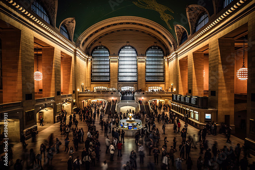 Art Nouveau Grand Central Terminal Night Photo - Busy New York Train Station