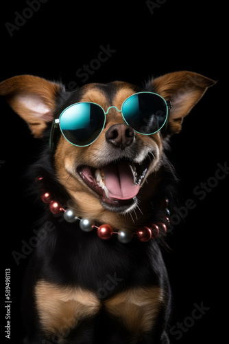Cute happy dog portrait. Illustration AI Generative. © olegganko