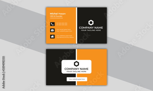 Double-sided creative modern Horizontal and vertical orange and black orientation layout Individual inspiration Vector clean style theme Luxury illustration minimalist print template business card