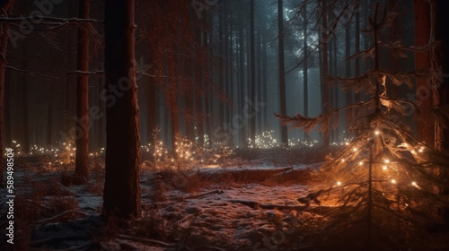 Magic forest background. Illustration AI Generative.