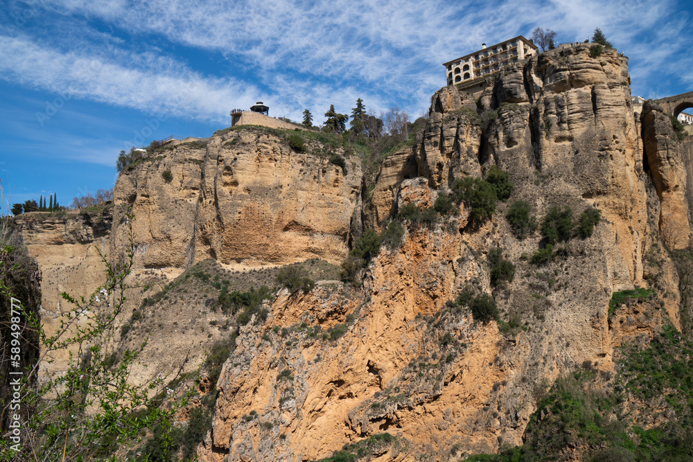Panoramic view of the old city of Ronda, one of the popular tourist destination in the province of Malaga, Andalusia, Spain