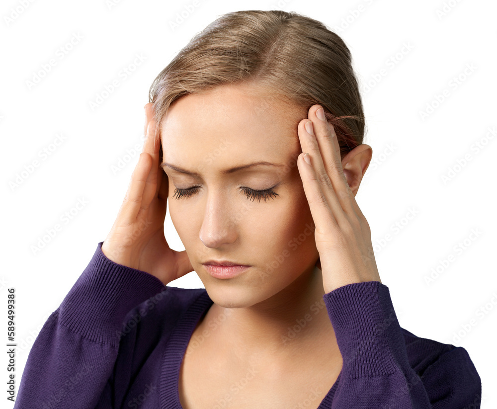Young woman with headache on white background Young woman with headache on white background