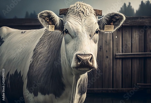 Vintage image farm cow. Generative AI