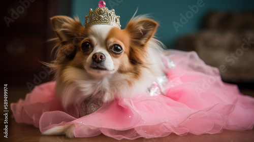 Dog in a princesss outfit Generative AI photo