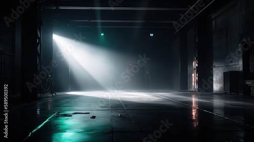 white blue  spotlights shine on stage floor in dark room  idea for background backdrop  music hall or studio  Generative Ai