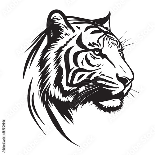 Vector image of a tiger head on a white background. Silhouette svg illustration.
