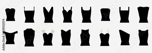 Dress types.Linear icons of women's dresses.