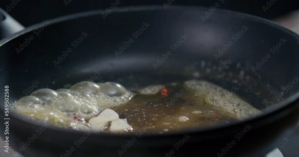 Side View Slow Motion Woking Lobster Meat with vegetables Side View Slow Motion Woking Lobster Meat with vegetables