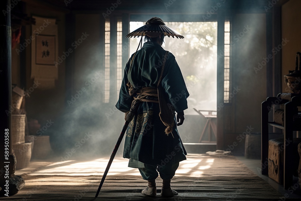 Samurai Warrior in Traditional Garb, 1600s Japan, Ai Genrative