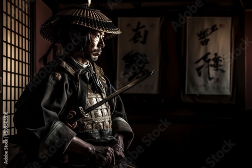 Samurai Warrior in Traditional Garb, 1600s Japan, Ai Genrative photo