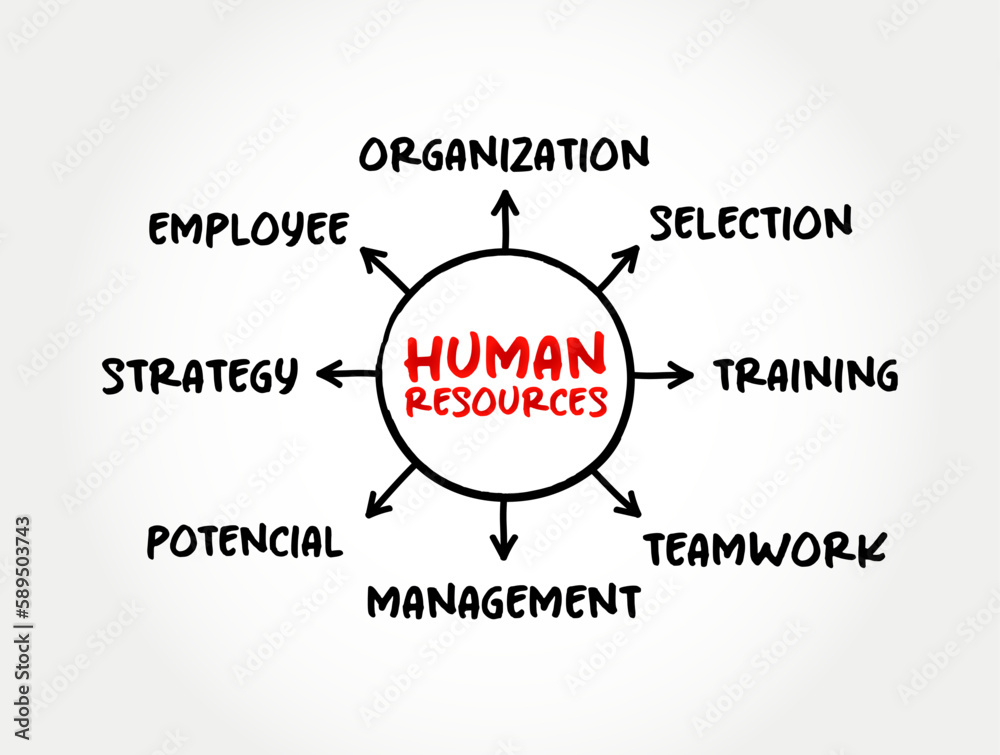 Human resources - people who make up the workforce of an organization, mind map concept for presentations and reports Human resources - people who make up the workforce of an organization, mind map concept for presentations and reports