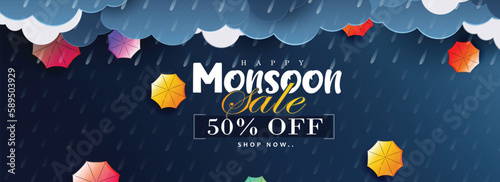 vector illustration,Banner Monsoon season Offer or Sale for Monsoon season.
