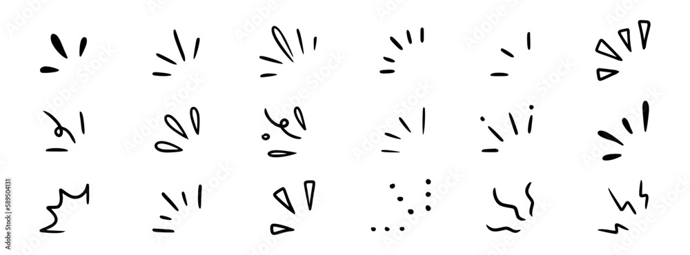 Doodle shine sunburst sparkle ray elements. Hand drawn pop surprise line frame for title headline illustration. Doodle vector illustration Doodle shine sunburst sparkle ray elements. Hand drawn pop surprise line frame for title headline illustration. Doodle vector illustration