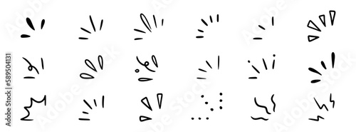 Doodle shine sunburst sparkle ray elements. Hand drawn pop surprise line frame for title headline illustration. Doodle vector illustration