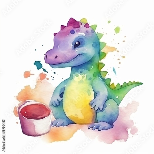 Small and cute watercolor dinosaur