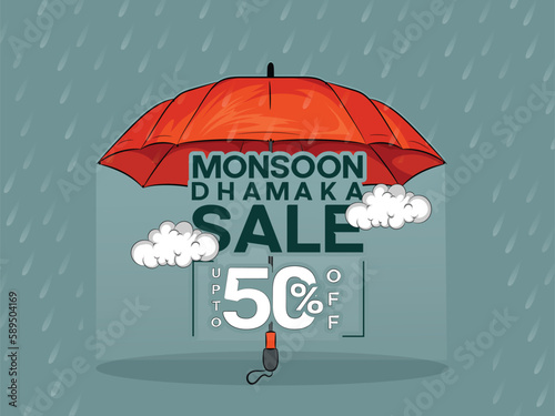 vector illustration,Banner Monsoon season Offer or Sale for Monsoon season. 